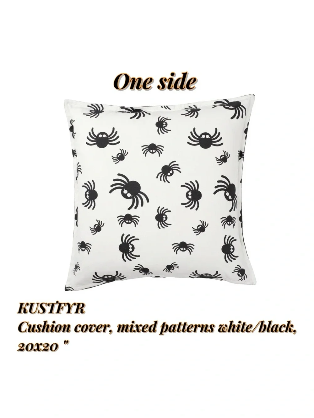 Reversible Halloween Cushion Cover - Ghost & Spider Pattern, White/Black